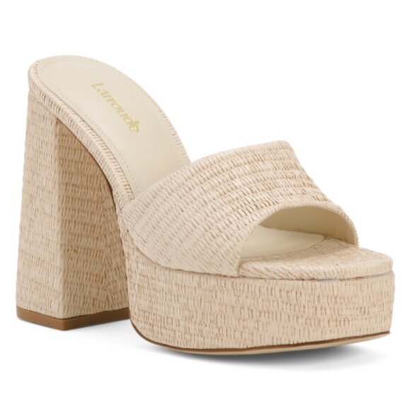 Larroudé Dolly Heeled Mules Made in Brazil Neutral Woven Open Toe Neutral US 10 - Picture 5 of 10